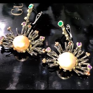 Unique Natural Pearl Sterling Silver Earrings
